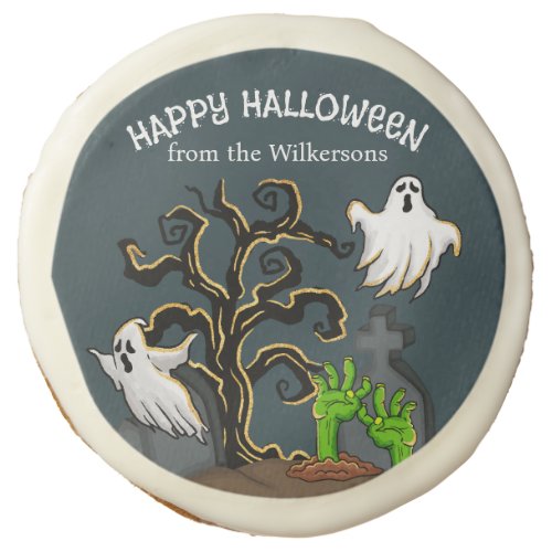 Graveyard Zombie and Ghosts Cute Halloween Party Sugar Cookie