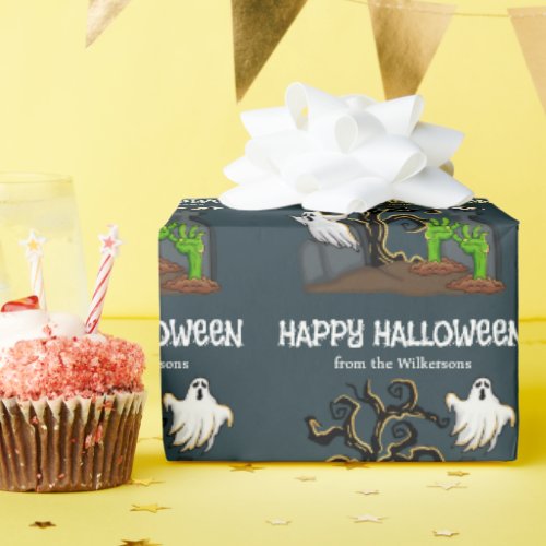 Graveyard Zombie and Ghosts Cute Halloween Party Wrapping Paper