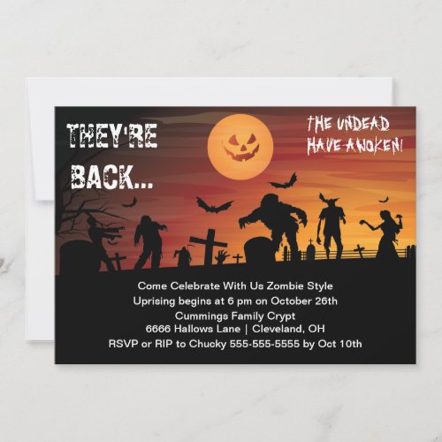 Graveyard Zombie Halloween Party Invitation