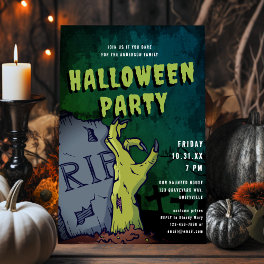Graveyard Zombie Hand Scary Halloween Party Invitation