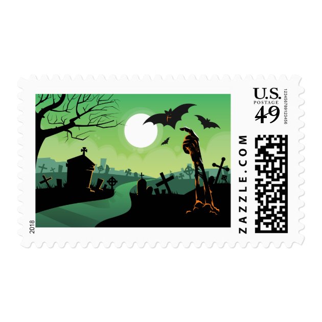 Graveyard Zombies Bats Halloween Postage Stamps