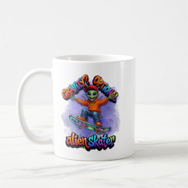 Gravity Optional Alien Skater Hoverboard Space Art Coffee Mug (Left)