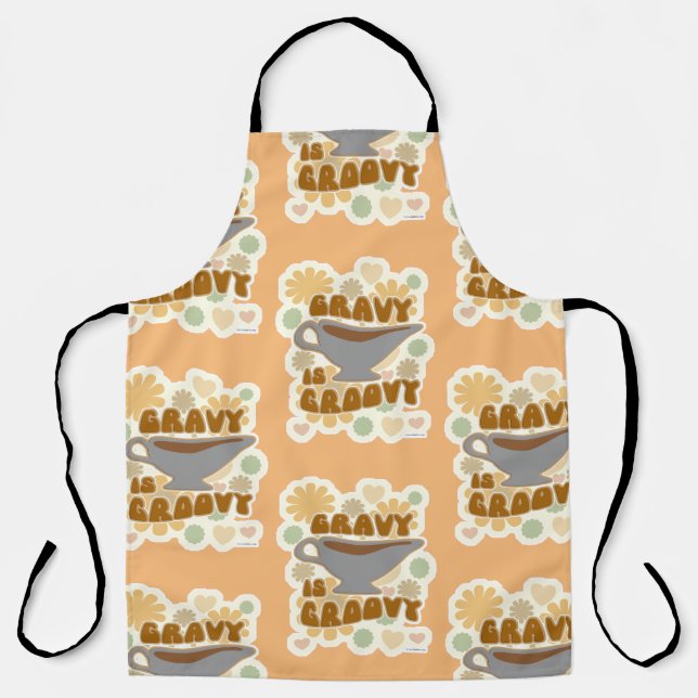 Gravy is Groovy Thanksgiving Feast Hippy Slogan Apron (Front)