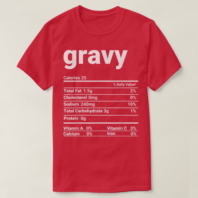 Gravy Nutrition Facts Thanksgiving Costume  T-Shirt (Design Front)