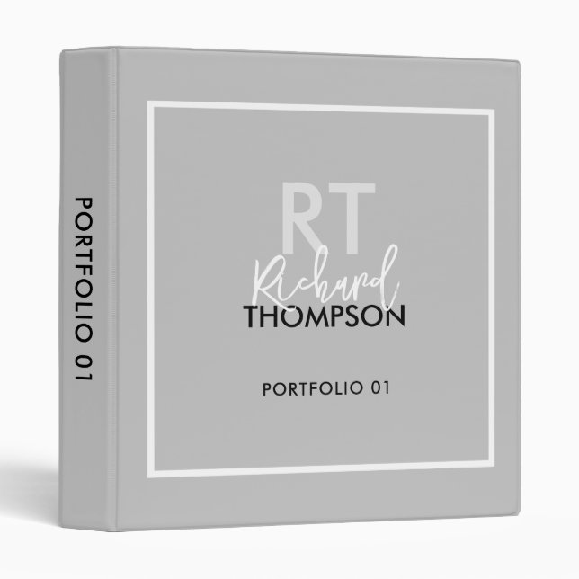 Gray 3 Ring Binder Portfolio with Name  (Front/Spine)