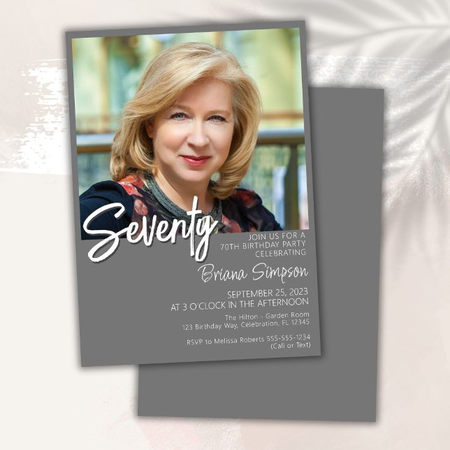 Gray 70th Birthday Photo Invitation (Creator Uploaded)