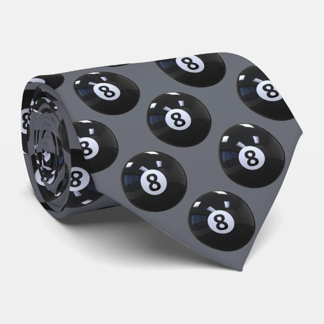 Gray 8 Ball Billiards Pool Player Cool Neck Tie (Rolled)