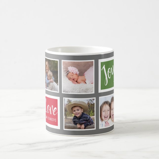 Gray 8 Family Photo Collage Love Joy Christmas Coffee Mug (Center)