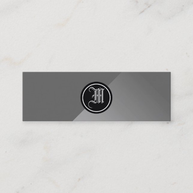 Gray Abstract and Monogram Mini Business Card (Front)