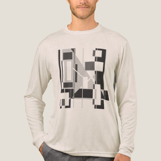Gray Abstract Art Cubist Geometric MCM-inspired Tri-Blend Shirt (Front)