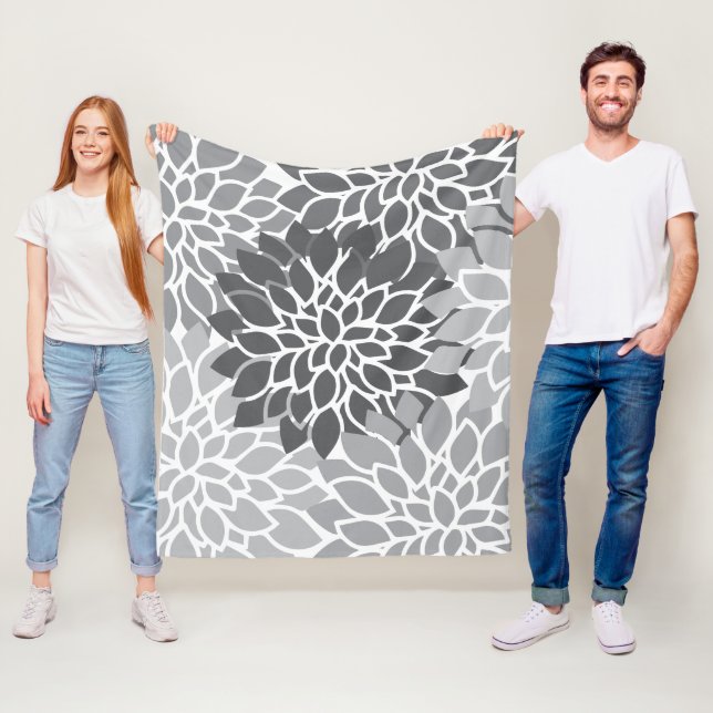 Gray Abstract Floral  Fleece Blanket (In Situ)