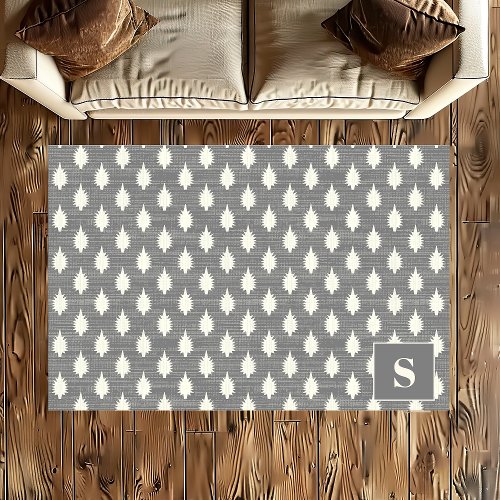 Gray Abstract Geometric Spikes Boho Monogram Rug