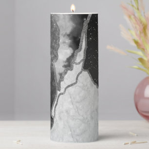 Gray Abstract Marble Pillar Candle