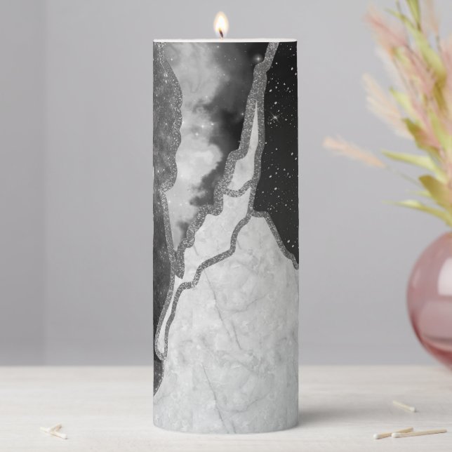 Gray Abstract Marble Pillar Candle (In Situ)