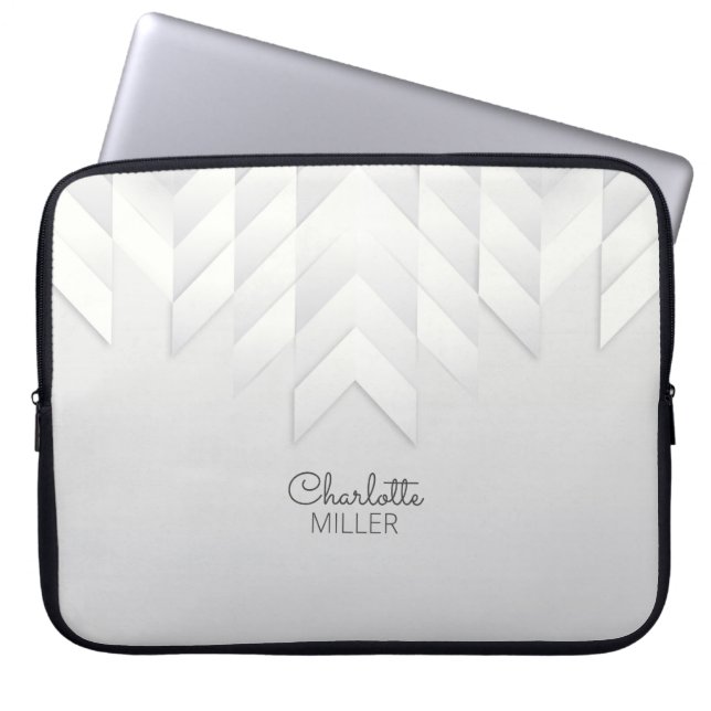 Gray Abstract Pattern with Custom Name Laptop Sleeve (Front)