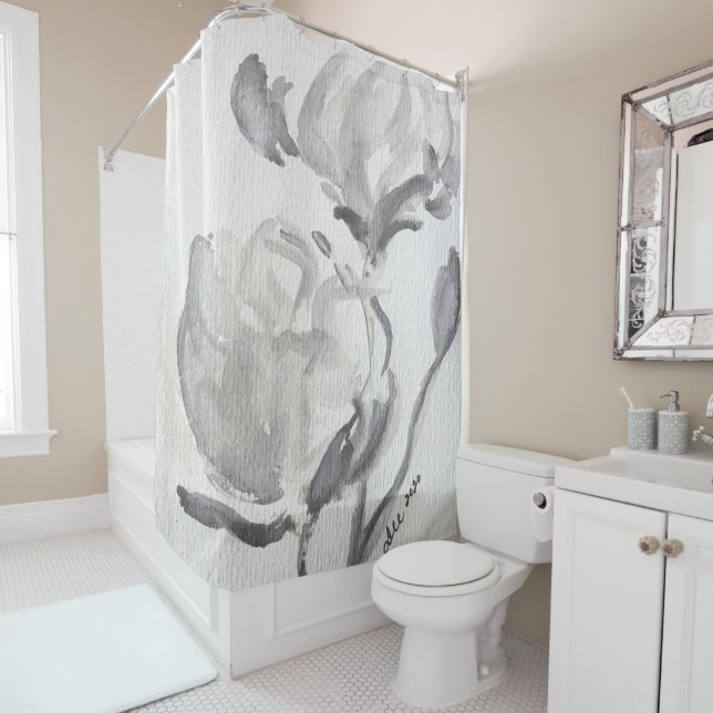 Gray Abstract Shower Curtain (In Situ)