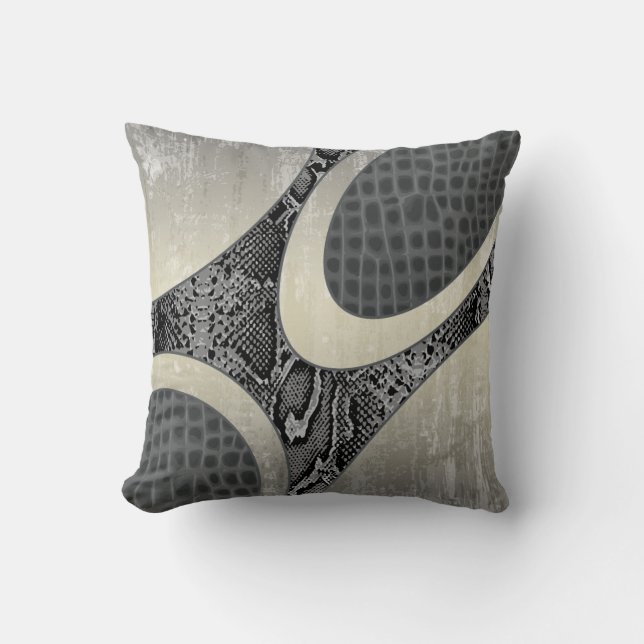 Gray Abstract Snakeskin Croc Pillow (Front)