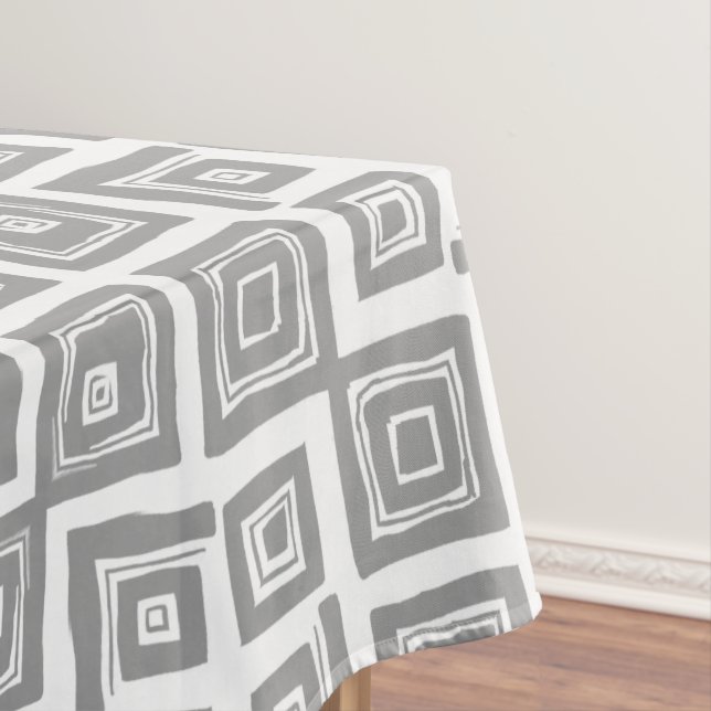 Gray Abstract Squares Pattern Tablecloth (In Situ)
