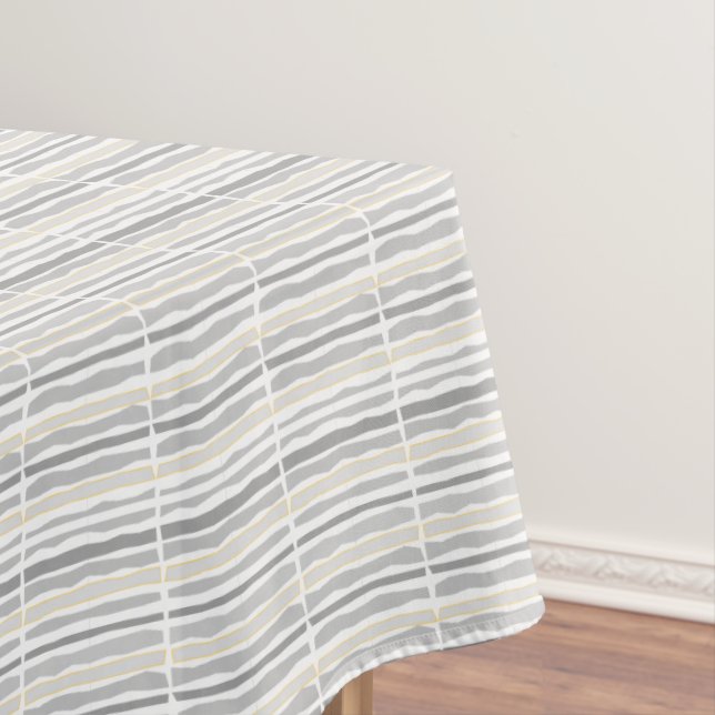 Gray Abstract Stripes Geometric Pattern Tablecloth (In Situ)