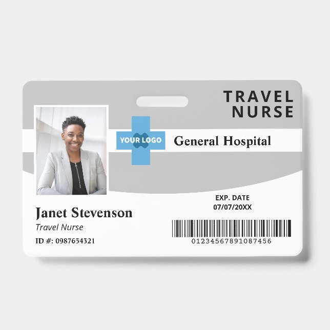 Gray Add Your Logo Hospital Employee Photo ID Badge (Front)