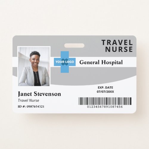 Gray Add Your Logo Hospital Employee Photo ID Badge