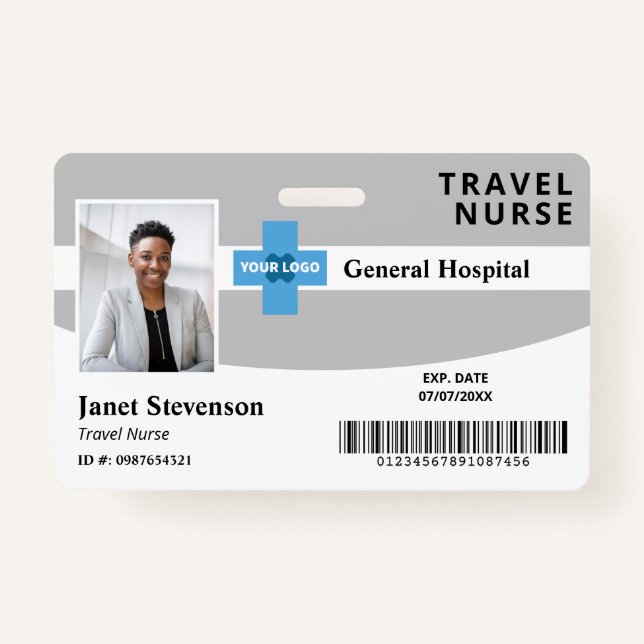 Gray Add Your Logo Hospital Employee Photo ID Badge (Front)