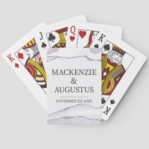 Gray Agate Silver Glitter Bride and Groom Wedding Poker Cards