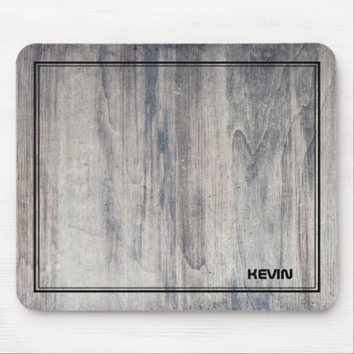 Gray Aged Wood Texture_Custom Monogram Mouse Pad