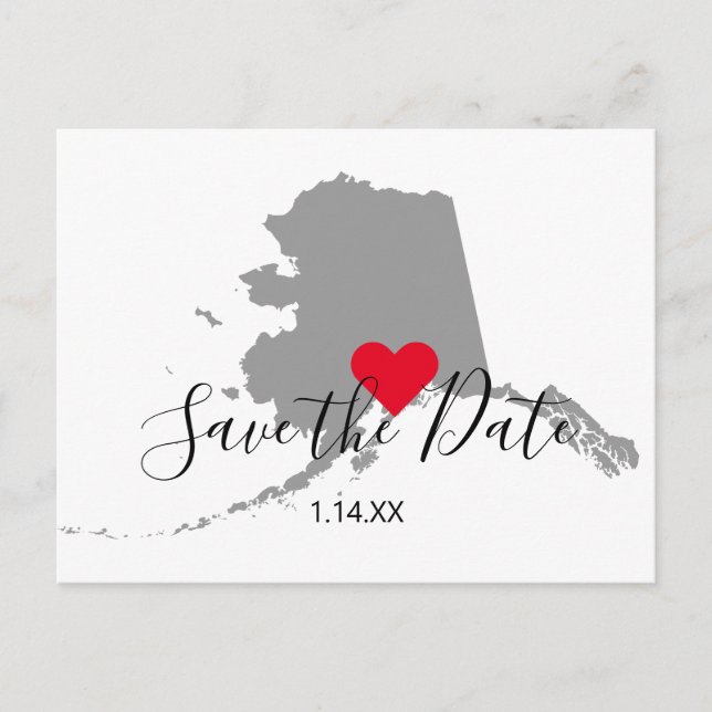 Gray Alaska Map Shape Save the Date Postcard (Front)