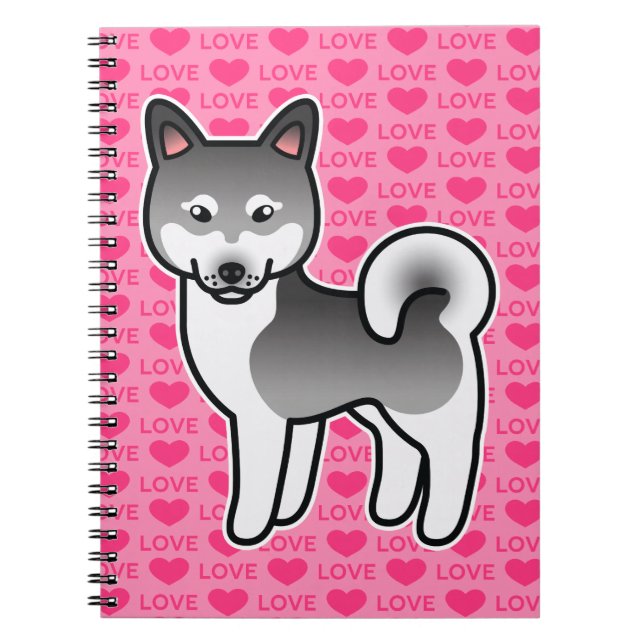 Gray Alaskan Klee Kai Dog Love Illustration Pink Notebook (Front)