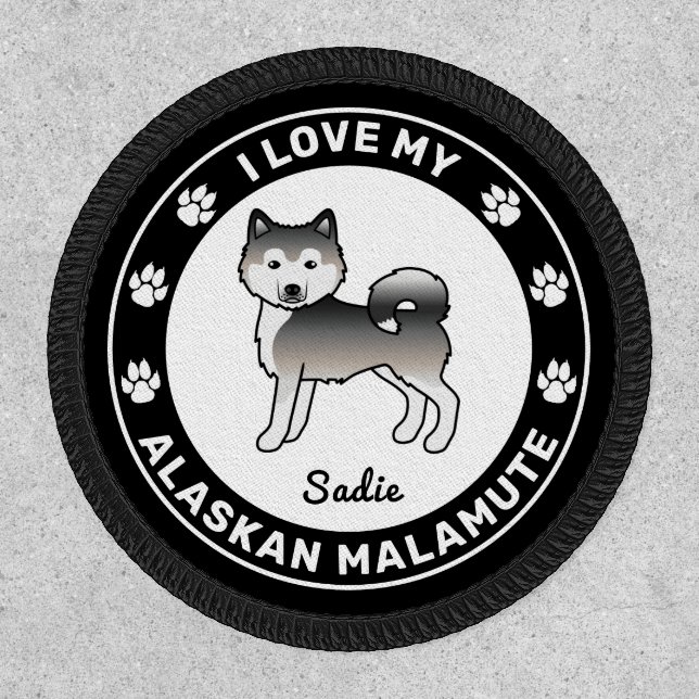 Gray Alaskan Malamute Cute Cartoon Dog Patch (Front)