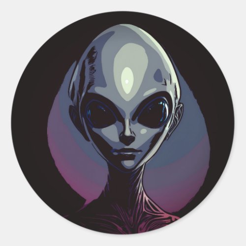 Gray Alien Extraterrestrial Art Classic Round Sticker