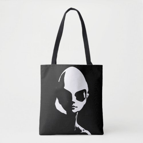 Gray Alien Extraterrestrial Black and White Art Tote Bag