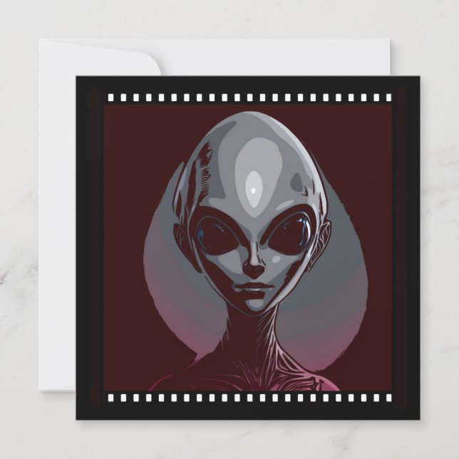 Gray Alien Extraterrestrial Face Film Frame Invitation (Front)