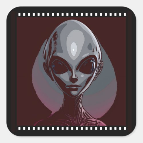 Gray Alien Extraterrestrial Face Film Frame Square Sticker