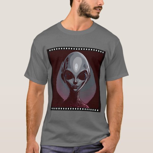 Gray Alien Extraterrestrial Face Film Frame T_Shirt