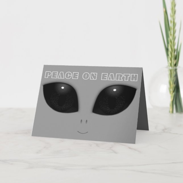 Gray-Alien Eyes Funny Christmas Holiday Card (Front)