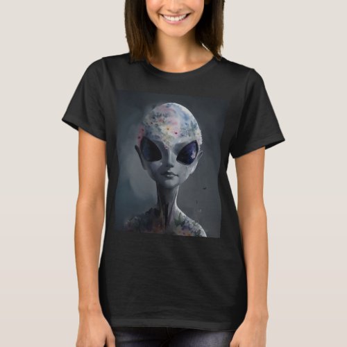 Gray Alien Floral Extraterrestrial Art T_Shirt