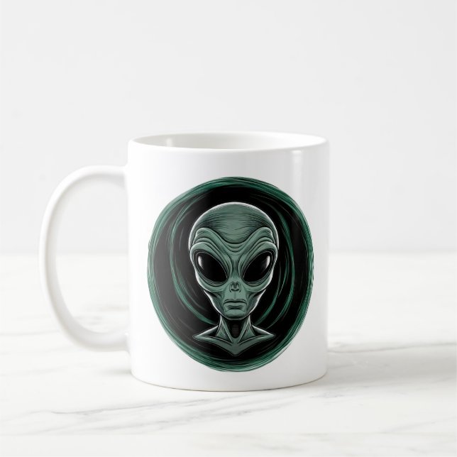 Gray Alien Head Coffee Mug (Left)