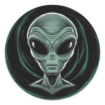 Gray Alien Head Sticker Set