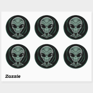 Gray Alien Head Sticker Set