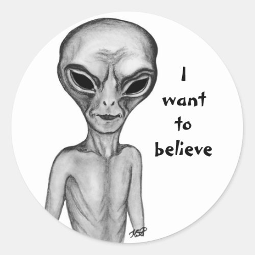 Gray Alien  I want to believe Classic Round Sticker