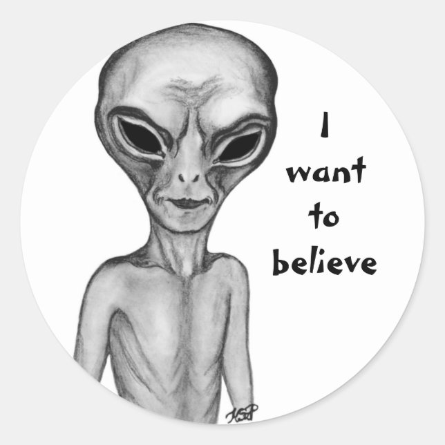 Gray Alien , I want to believe Classic Round Sticker (Front)