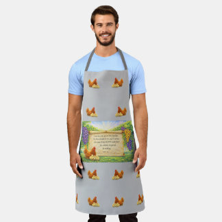 Gray All-Over Apron with Chickens & Bible Verse
