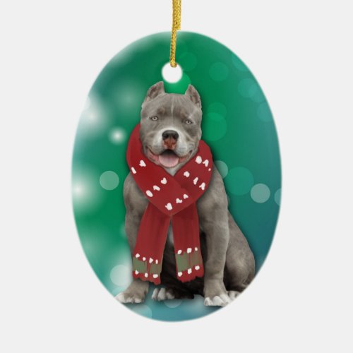Gray American Bully Dog Christmas  Ceramic Ornament