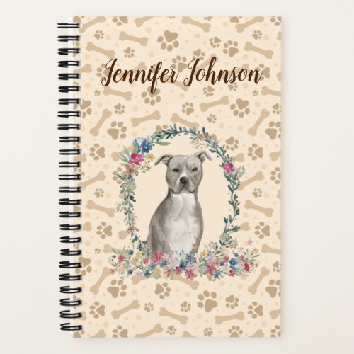 Gray American Staffordshire Terrier Dog Paw Print Notebook