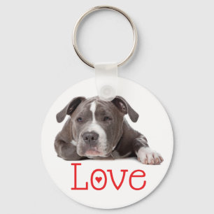 Gray American Staffordshire Terrier Puppy Dog Keychain