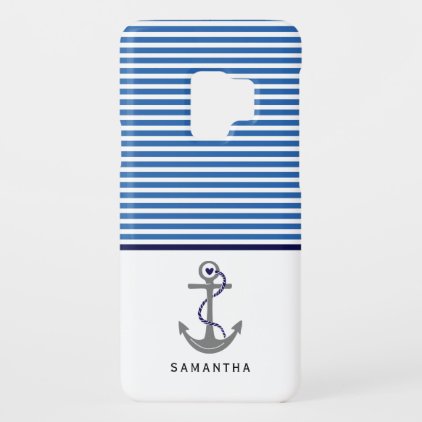 Gray anchor and blue, white stripes navy nautical Case-Mate samsung galaxy s9 case