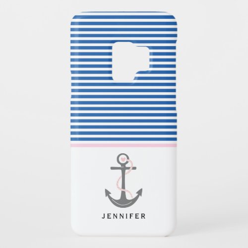 Gray anchor and blue white stripes pink nautical Case_Mate samsung galaxy s9 case