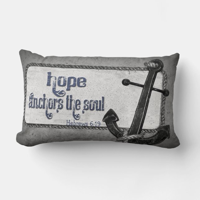 gray anchor with scripture verse lumbar pillow (Front)